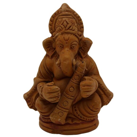 Vintage Clay Ganesha Statue Set of 3 Musical Sangeet Figurines Hindu Deity 3" - Picture 4 of 6